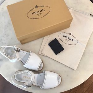 PRADA - White Leather Espadrilles